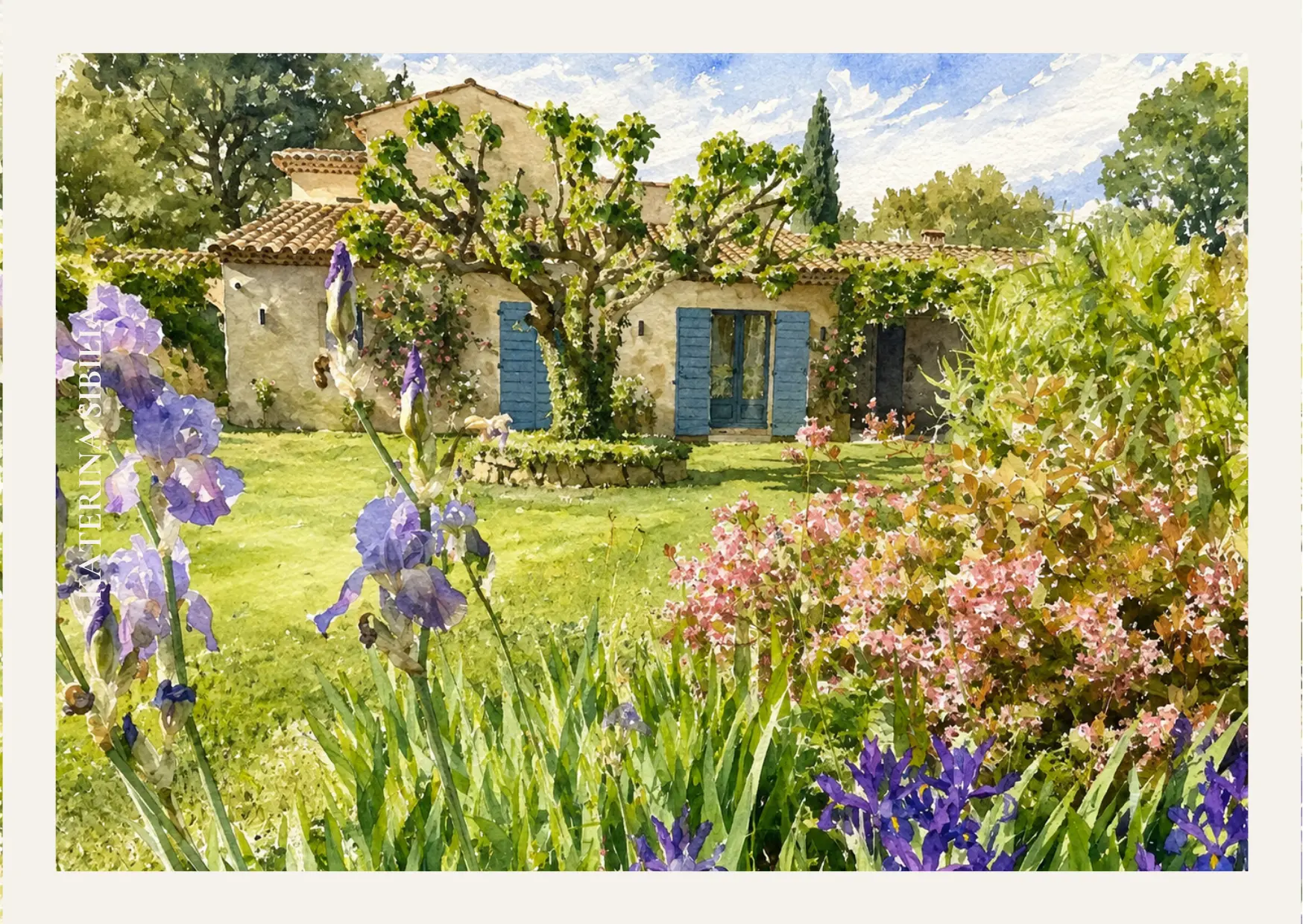 Irises before the house