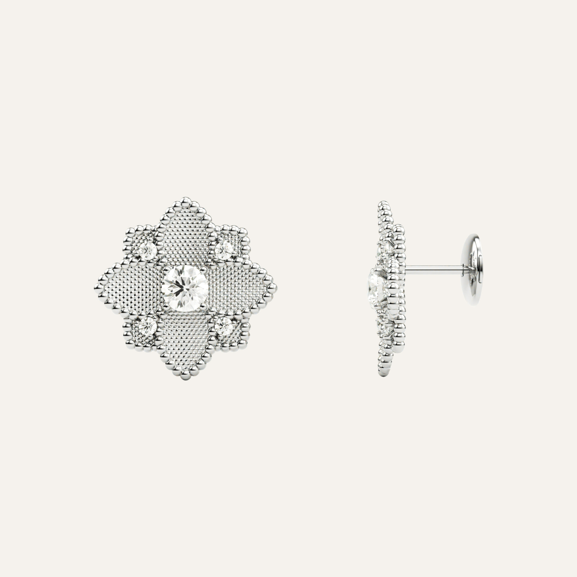Hortensia Grande Earrings — White Gold top view
